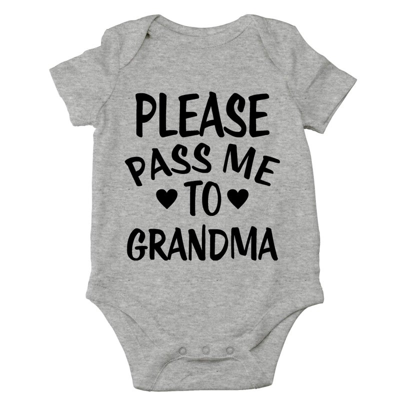 CBTwear Please Pass Me To Grandma Baby Bodysuit Funny Infant Outfit Cute Newborn Clothes Unisex Romper (6 Months, Heather Grey) - Image 1